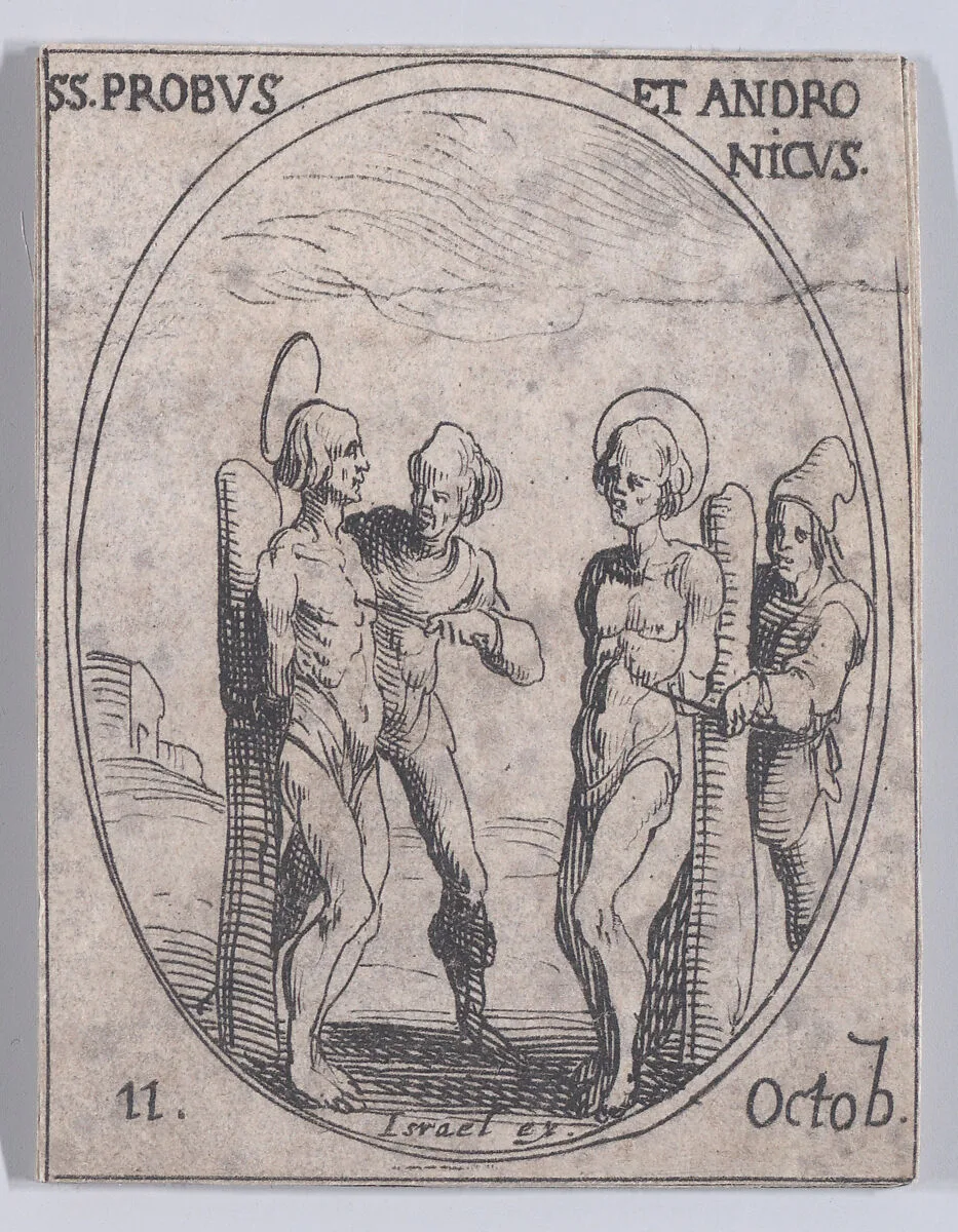 S. Probe et S. Andronique (St. Probus and St. Andronicus), October 11th, from "Les Images De Tous Les Saincts et Saintes de L'Année" (Images of All of the Saints and Religious Events of the Year) — Jacques Callot|Israël Henriet
