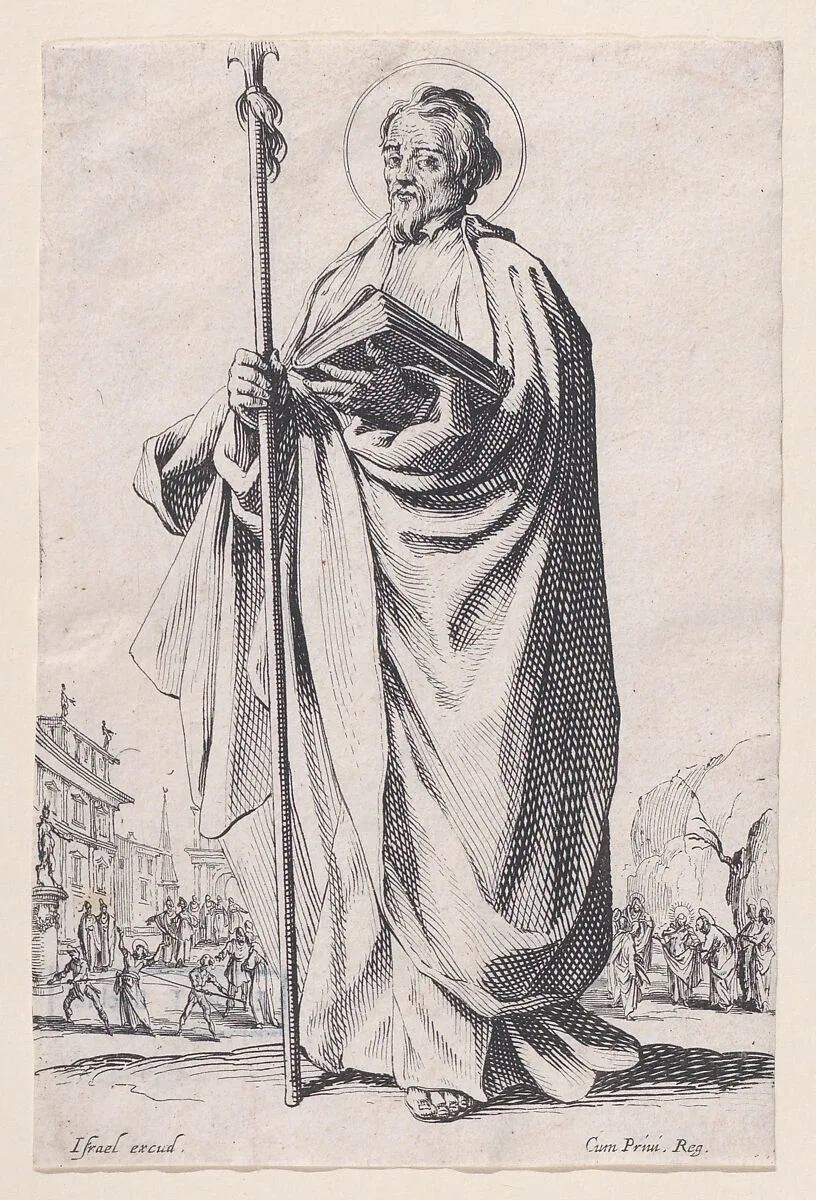 St. Thomas, from Les Grands Apôtres Debout, Représentant Le Sauveur, La Bienheureuse Marie et Les Saints Apôtres (The Large Standing Apostles, Representing The Savior, The Blessed Mary and The Apostles) — Jacques Callot|Israël Henriet