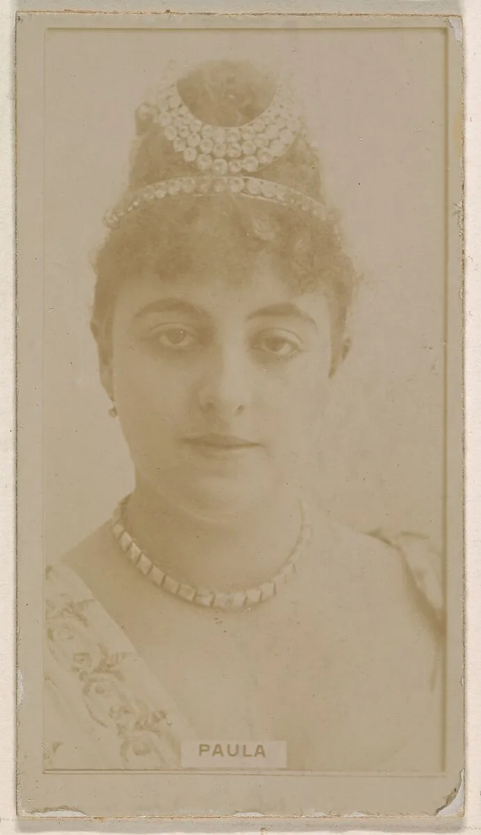 Miss Paula, from the Actresses series (N245) issued by Kinney Brothers to promote Sweet Caporal Cigarettes — Kinney Brothers Tobacco Company