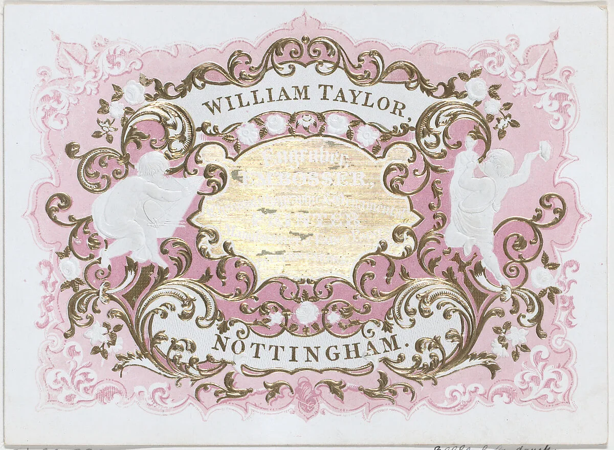 Trade Card for William Taylor, Engraver, Embosser & Printer — Anonymous, British, 19th century