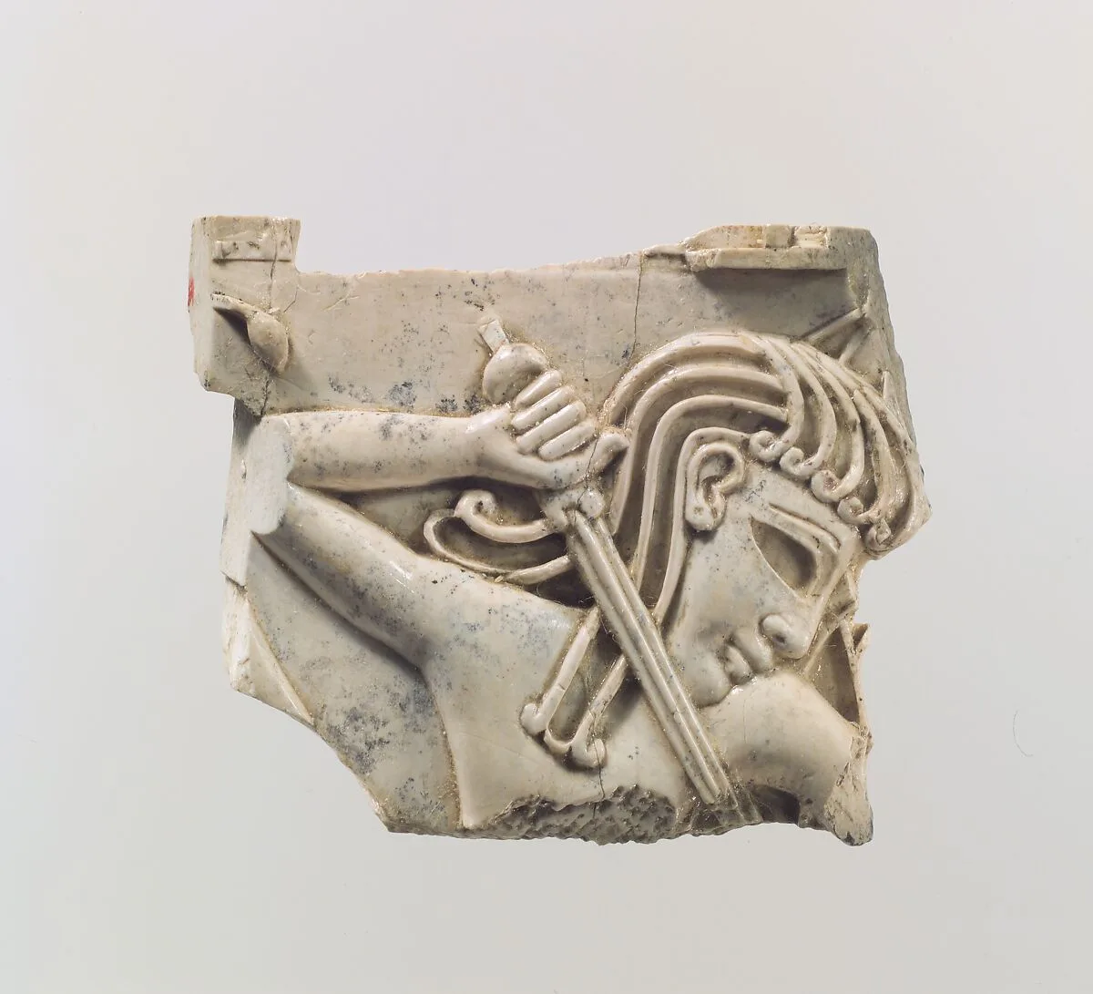 Cloisonné furniture plaque with a figure holding a sword — Unknown