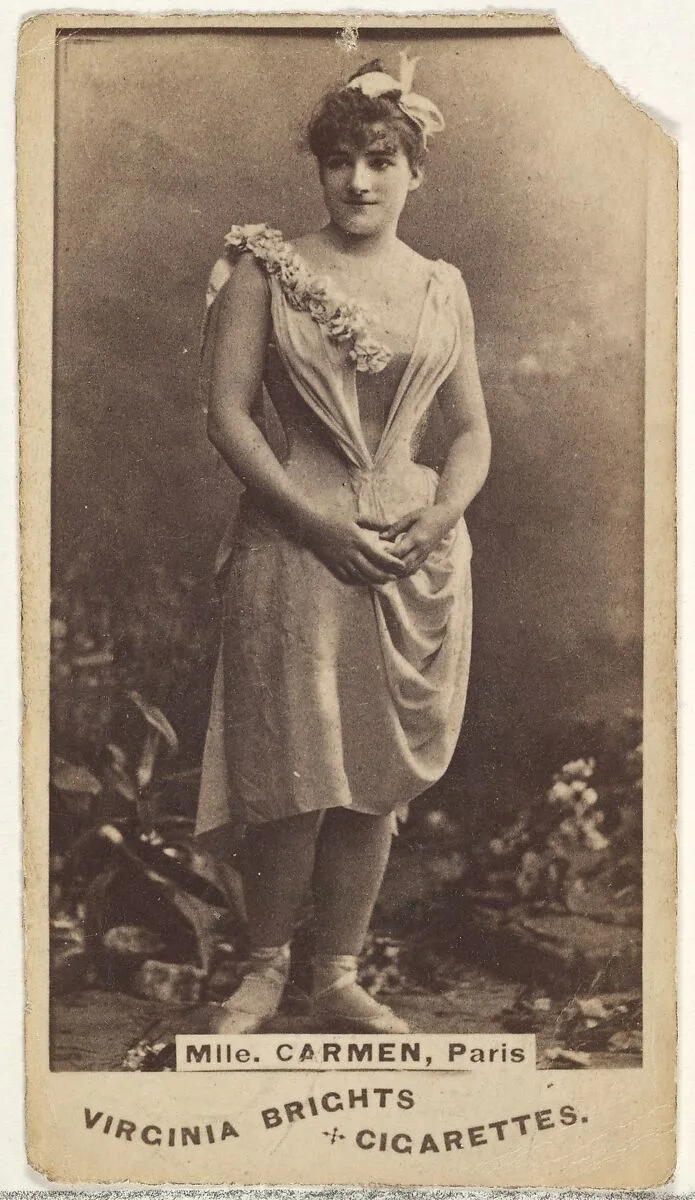 Mlle. Carmen, Paris, from the Actors and Actresses series (N45, Type 1) for Virginia Brights Cigarettes — Allen & Ginter
