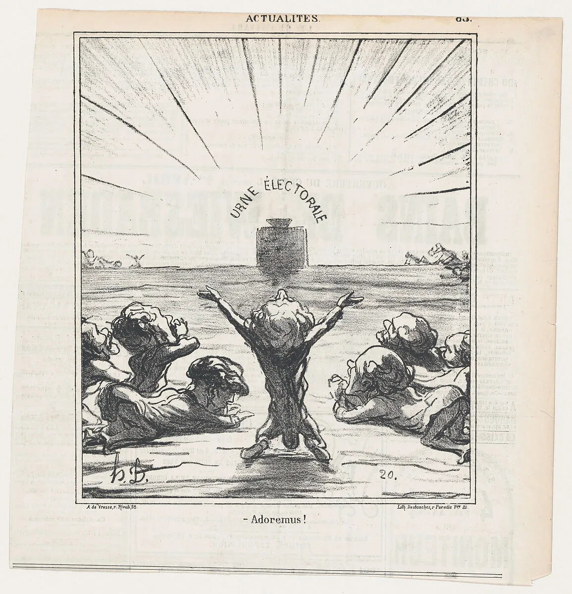 We worship you, beloved voter, from 'News of the day,' published in Le Charivari, May 5, 1869 — Destouches|Arnaud de Vresse|Honoré Daumier