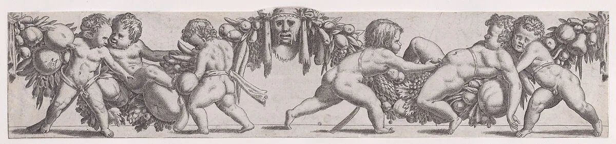Two Groups of Three Putti — Rosso Fiorentino|Anonymous, French, School of Fontainebleau, 16th century|René Boyvin