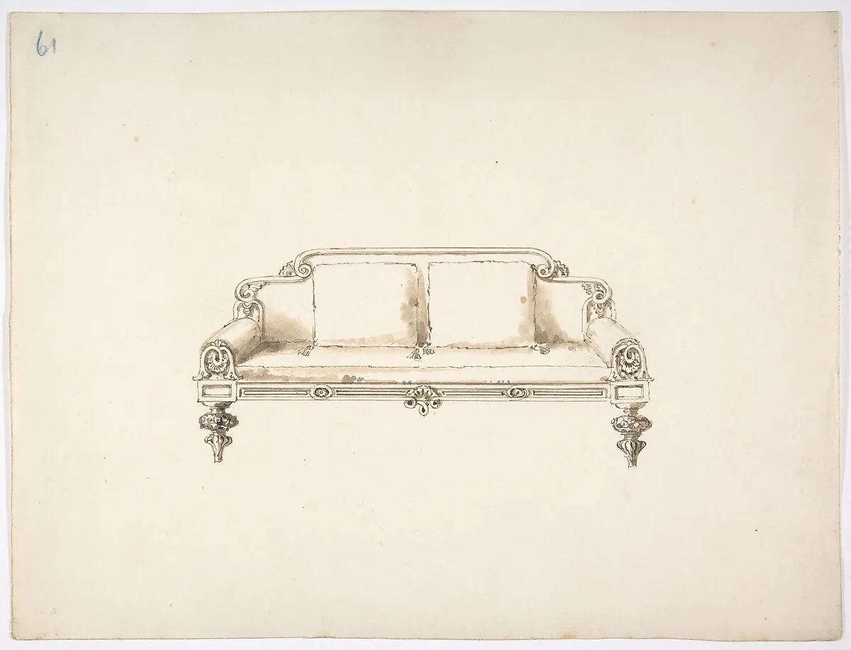 Design for a Sofa with Two Loose Cushions — Anonymous, British, 19th century