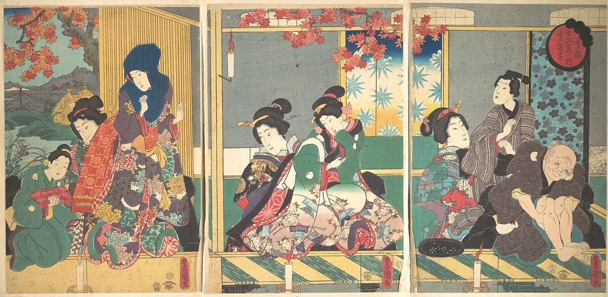 重陽後の月宴 十二月ノ内|Banquet of the Next Full Moon at the Chrysanthemum Festival, from the series The Twelve Months (Chōyō nochi no tsuki no en, Jūni tsuki no uchi) — Utagawa Kunisada
