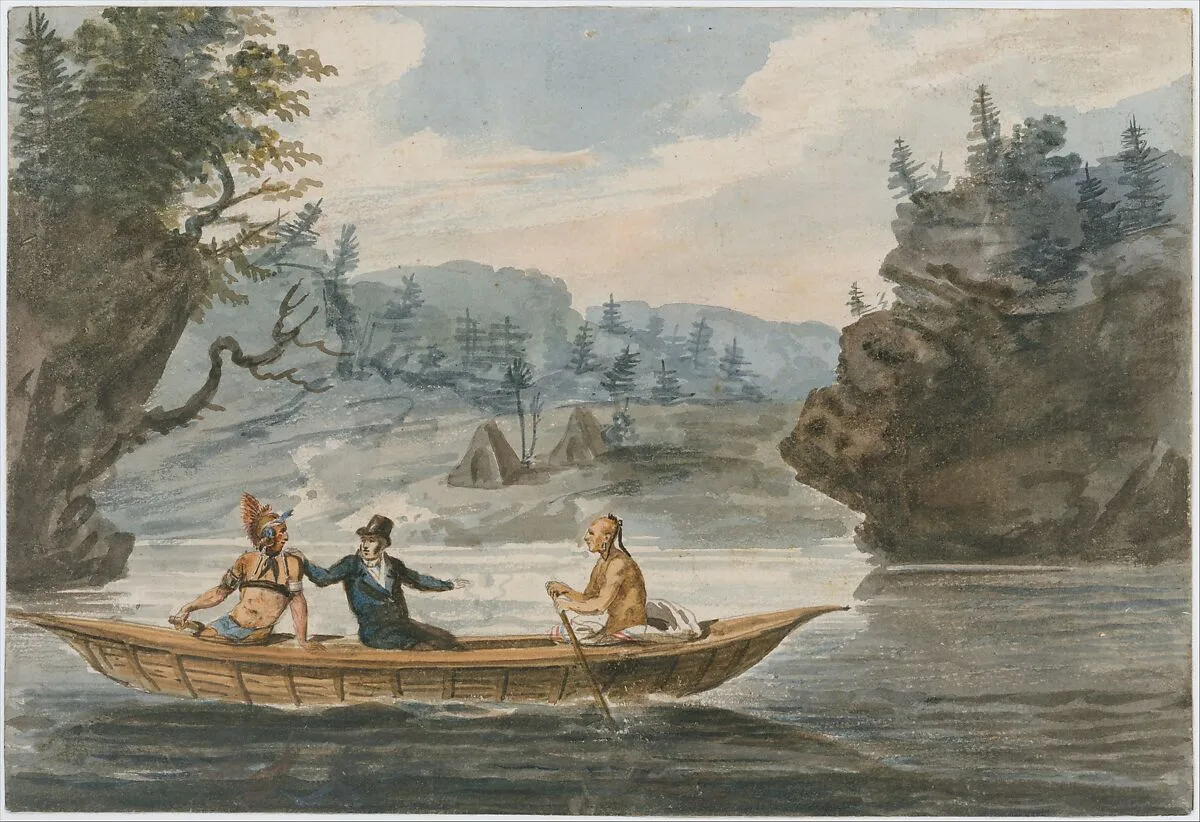 Two Indians and a White Man in a Canoe — Pavel Petrovich Svinin