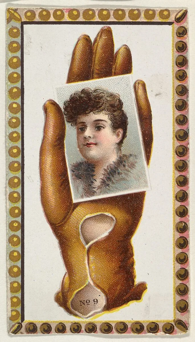 Card Number 9, cut-out from banner advertising the Opera Gloves series (G29) for Allen & Ginter Cigarettes — Allen & Ginter|American Tobacco Company