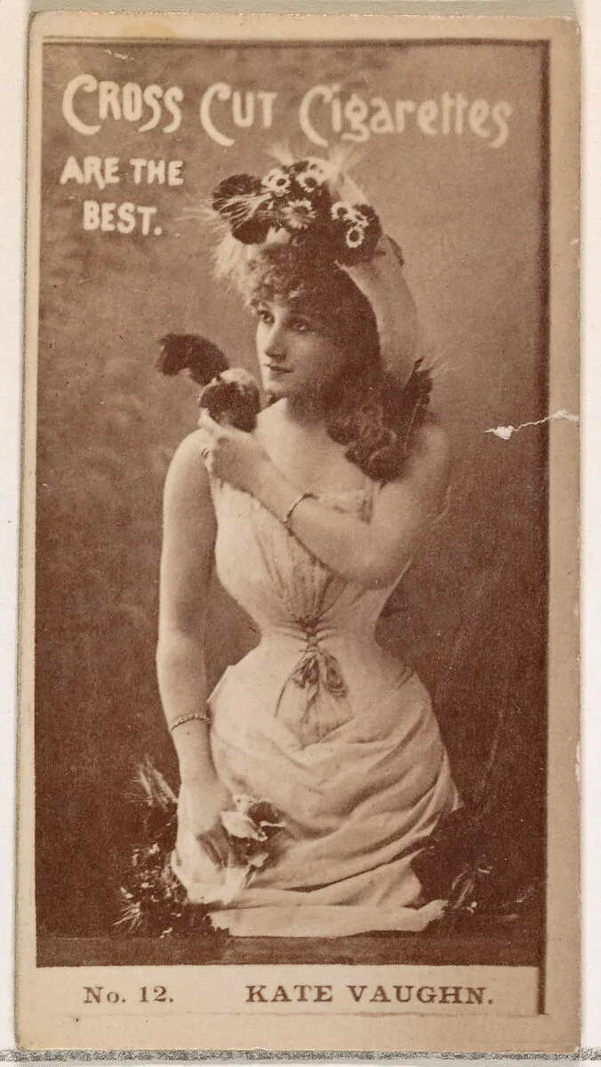 Card Number 12, Kate Vaughn, from the Actors and Actresses series (N145-2) issued by Duke Sons & Co. to promote Cross Cut Cigarettes — W. Duke, Sons & Co.
