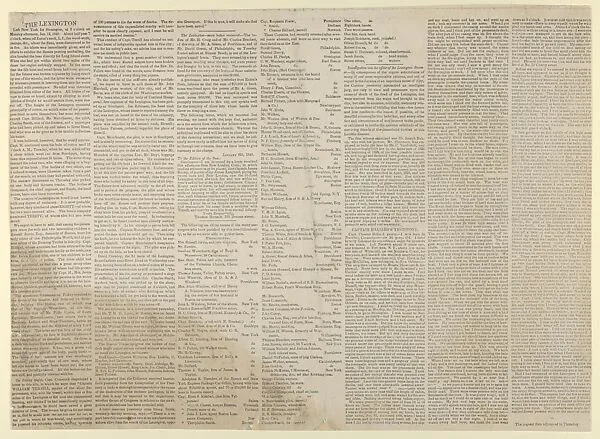 Newspaper article accompanying print in The Sun, Awful Conflagration of the Steam Boat Lexington in Long Island Sound on Monday Eve, January 13th, 1840, by which melancholy occurrence, over 100 Persons Perished — Nathaniel Currier|William Keesey Hewitt|The New York Sun