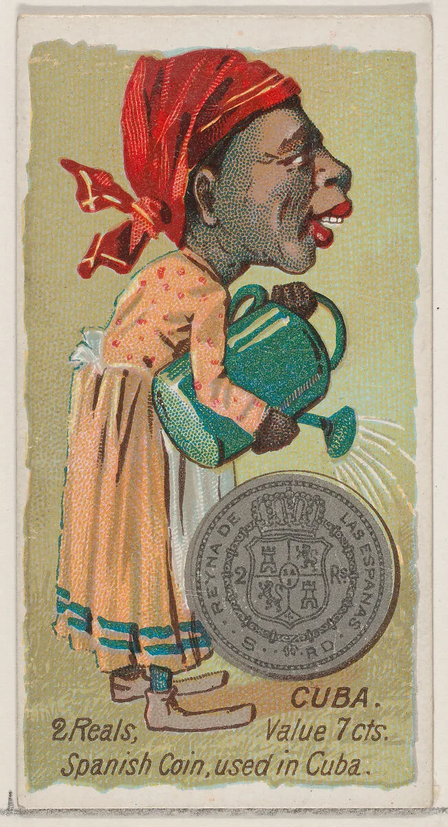 Caricatured Cuban, 2 Reals, from the series Coins of All Nations (N72, variation 2) for Duke brand cigarettes — W. Duke, Sons & Co.