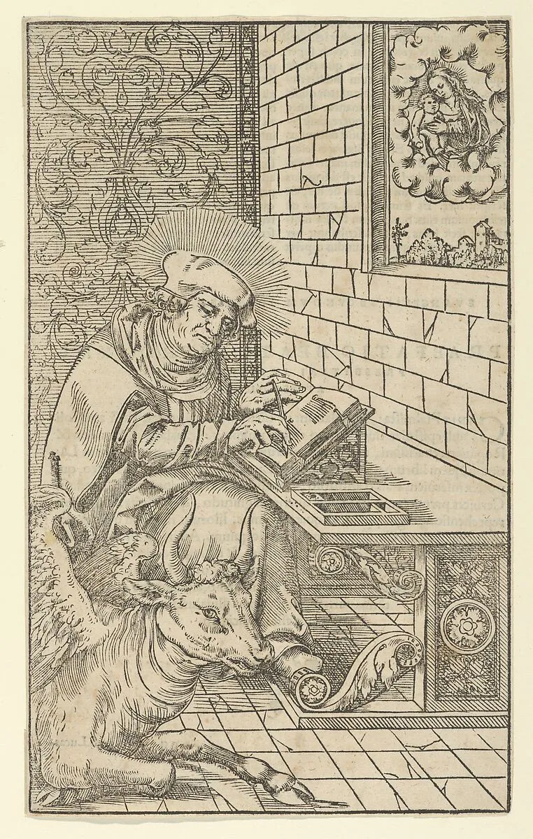 Luke, from The Four Evangelists and Three Apostles Sitting in Rooms — Lucas Cranach the Younger