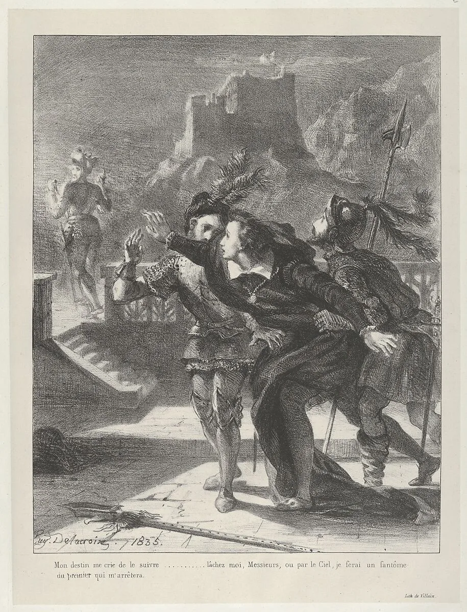 Hamlet Tries To Follow His Father's Ghost — Eugène Delacroix|William Shakespeare|Villain