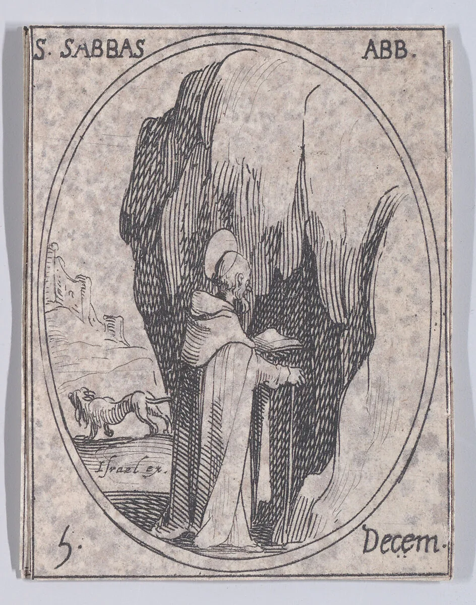 S. Sabas, abbe (St. Sabas, Abbot), December 5th, from "Les Images De Tous Les Saincts et Saintes de L'Année" (Images of All of the Saints and Religious Events of the Year) — Jacques Callot|Israël Henriet