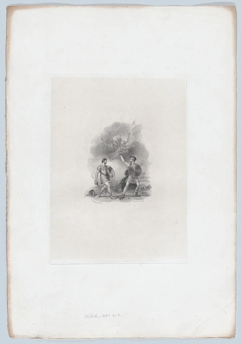 Macbeth and Macduff (Shakespeare, Macbeth, Act 5, Scene 8) — Joseph Phelps|Hurst, Robinson & Co.|Robert Jennings, London|William Shakespeare|Richard Corbould