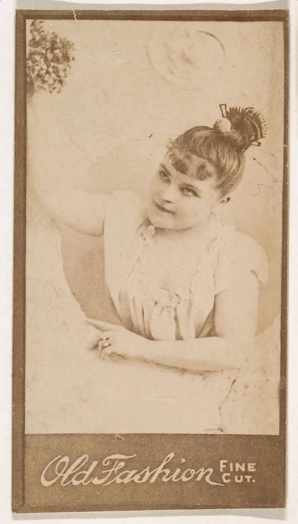 Actress holding bouquet aloft, from the Actresses series (N664) promoting Old Fashion Fine Cut Tobacco — Unknown