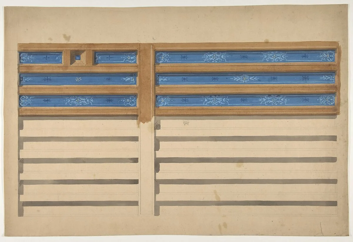Design for a beamed ceiling with painted panels — Jules-Edmond-Charles Lachaise|Eugène-Pierre Gourdet
