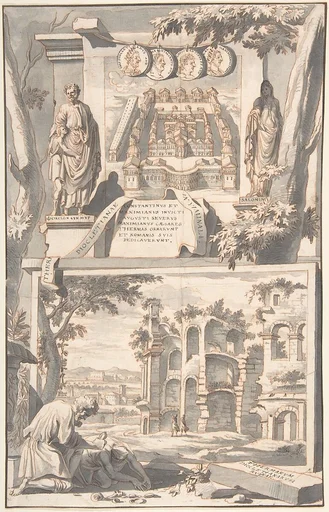 A Reconstruction of the Thermae of Diocletian (above) and a View of the Ruins (below)