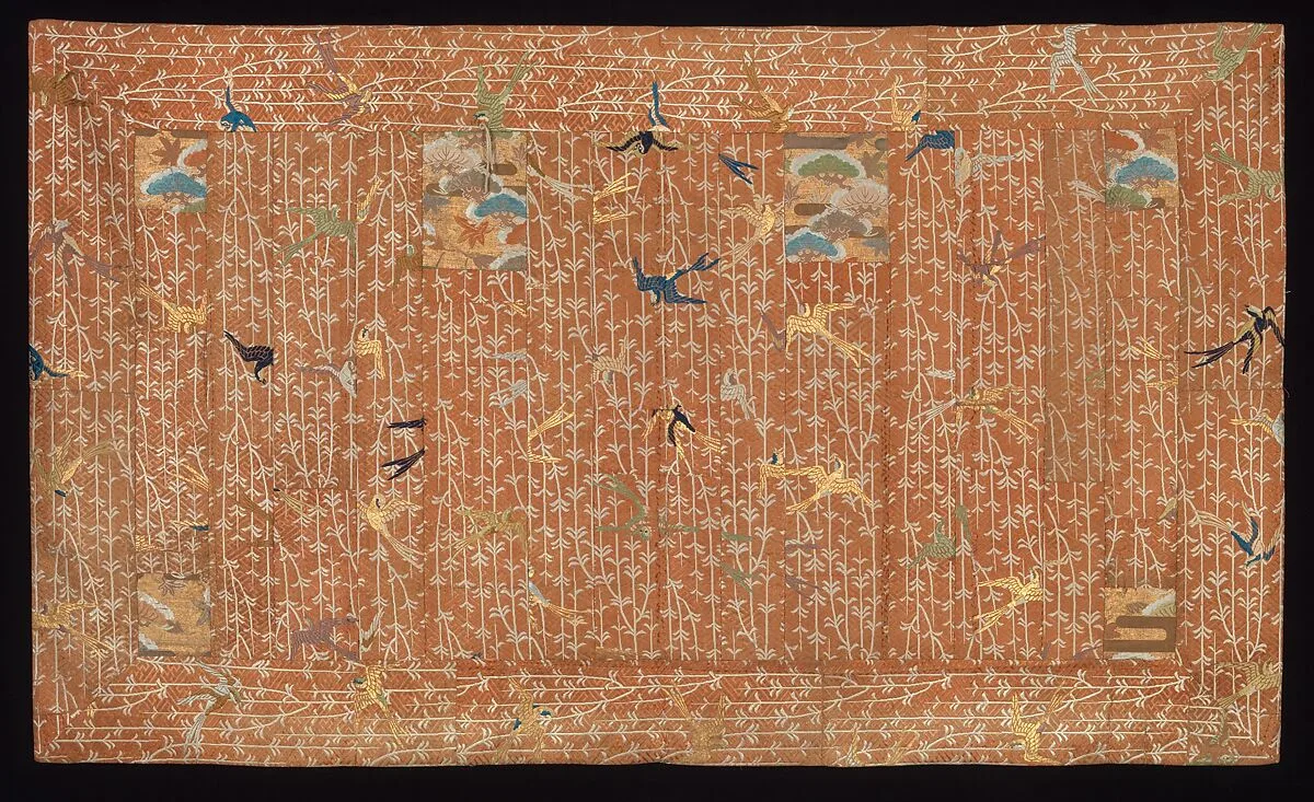 柳に燕模様袈裟|Buddhist Priest's Robe (Kesa) with Pattern of Swallows among Willow Branches — Unknown