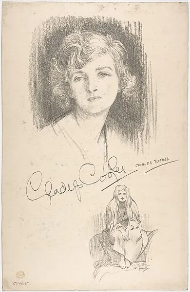 Portrait Head of the actress Dame Gladys Cooper, also shown full-length in costume — John Hassall|Dame Gladys Cooper|Charles A. Buchel