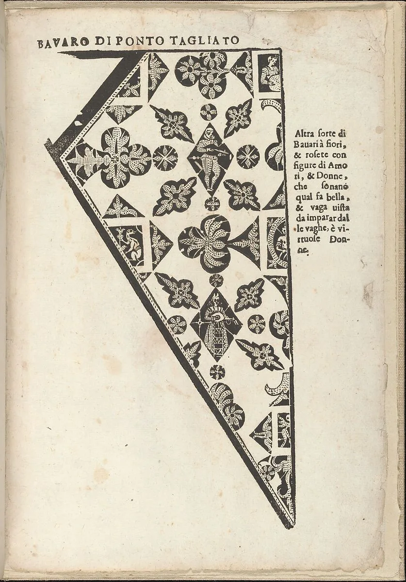 Ornamento nobile...Fatta da Lucretia Romana (Libro V of the Corona), page 15 (recto) — Alessandro de' Vecchi|Cesare Vecellio