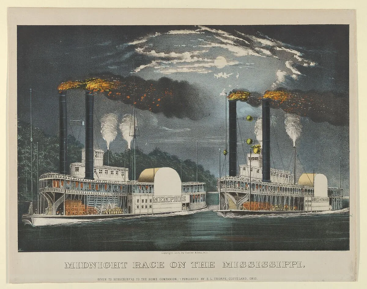 Midnight Race on the Mississippi — Currier & Ives|S.L. Thorpe