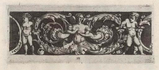 Frieze with Rinceaux, a Siren and Four Children