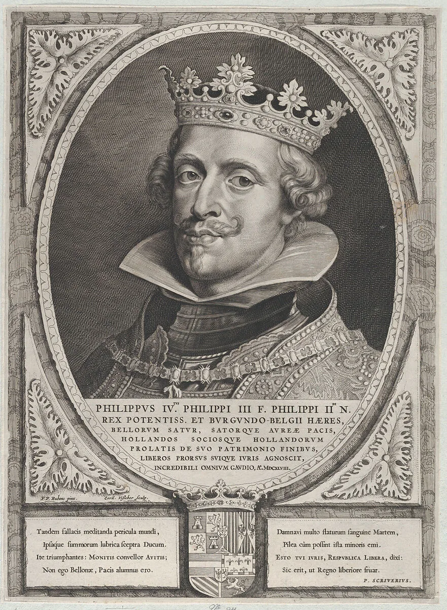 Portrait of Philip IV, King of Spain, from 'Counts and Countesses of Holland, Zeeland, and West-Frisia' — Philip IV (Felipe IV), King of Spain|Pieter Soutman|Cornelis Visscher|Peter Paul Rubens|Petrus Scriverius