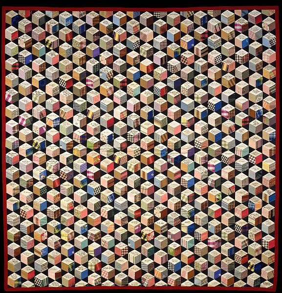 Quilt, Tumbling Blocks with Signatures pattern — Adeline Harris Sears