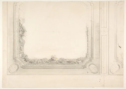 Partial design for a ceiling to be painted with a trompe l'oeil iron railing and roses
