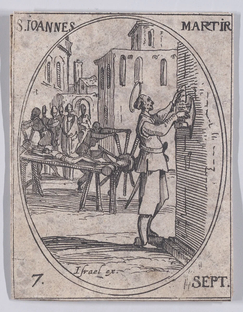 S. Jean, martyr (St. John of Nicodemia, Martyr), September 7th, from "Les Images De Tous Les Saincts et Saintes de L'Année" (Images of All of the Saints and Religious Events of the Year) — Jacques Callot|Israël Henriet