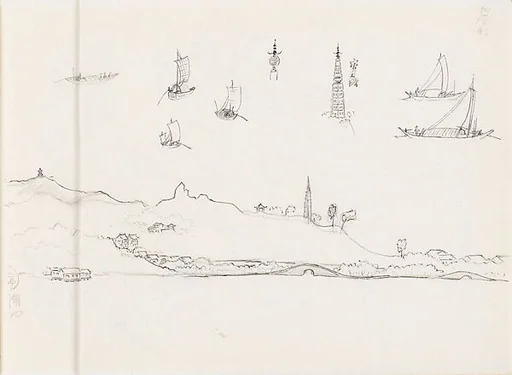 現代 謝稚柳 西湖舟楫保俶塔畫稿 冊頁|West Lake, Hangzhou: Boats and the Baoshu Pagoda
