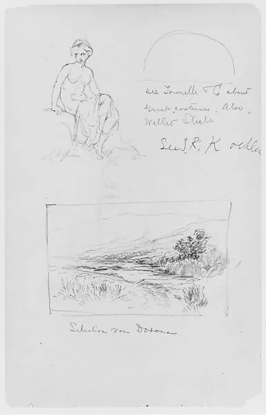One Landscape; One Seated Female Figure (from Sketchbook) — Thomas Moran