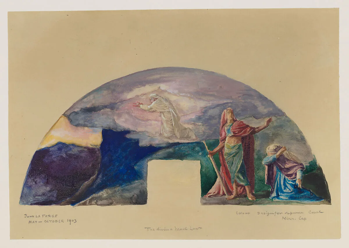 The Moral and Divine Law: Moses Receives the Law on Mount Sinai; Color Study for Mural, Supreme Court Room, Minnesota State Capitol, Saint Paul — John La Farge