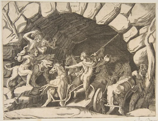Pluto riding a chariot descending into Hell, from the 'Division of the Universe'