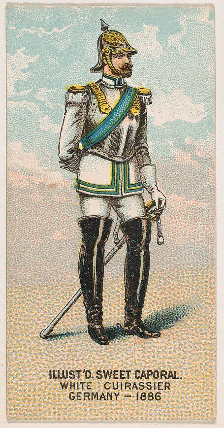 White Cuirassier, Germany, 1886, from the Military Series (N224) issued by Kinney Tobacco Company to promote Sweet Caporal Cigarettes — Kinney Brothers Tobacco Company