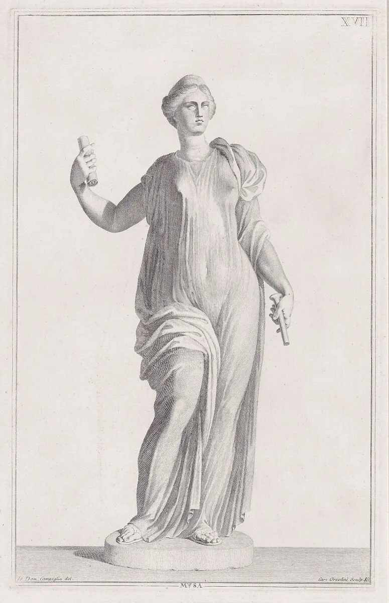 Plate XVII (17): A Muse, from "Museum Florentinum" (Statuae antiquae dorum et virorum illustrium) — Carlo Orsolini|Giovanni Domenico Campiglia