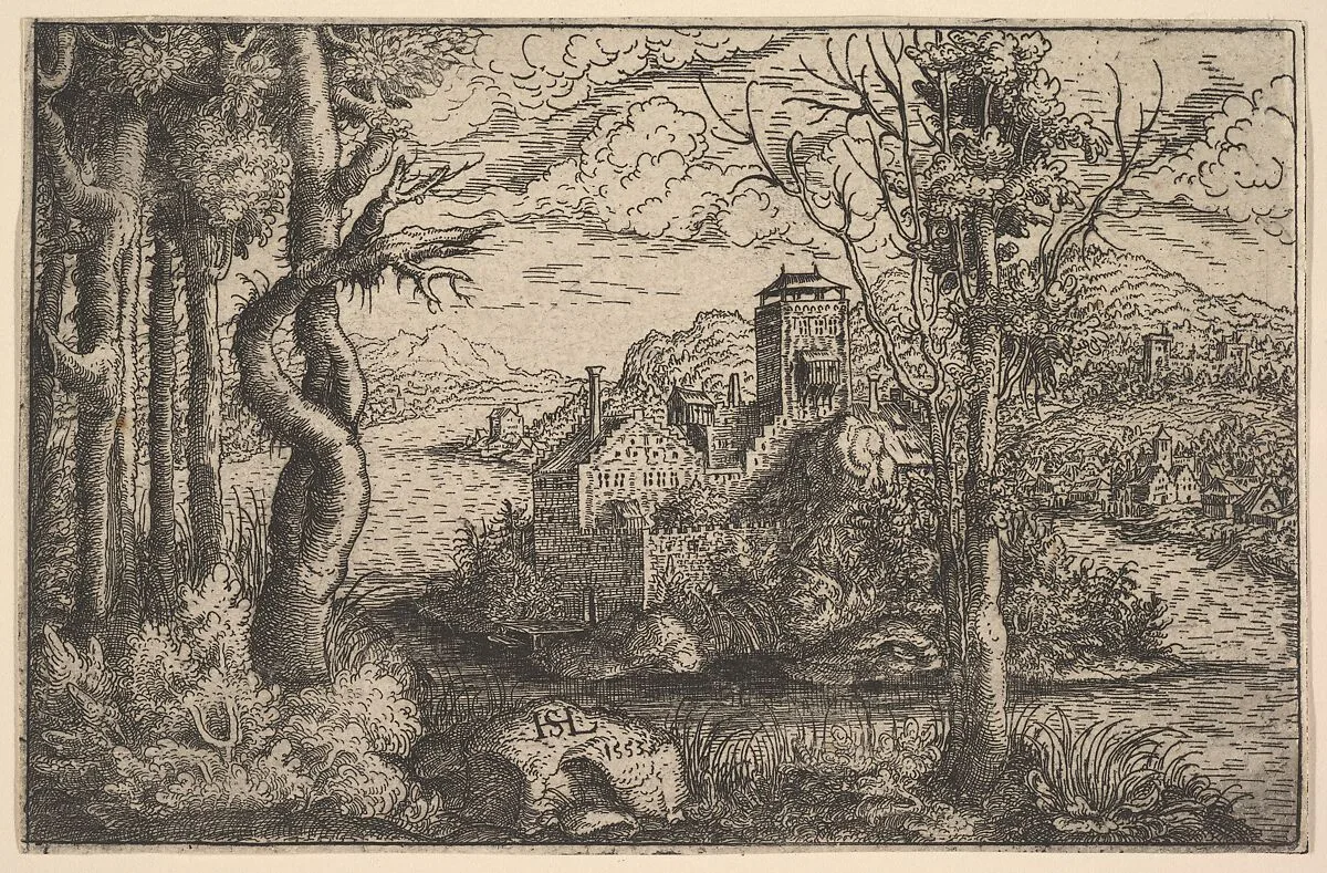 View on a River, with a Castle on an Island — Hanns Lautensack