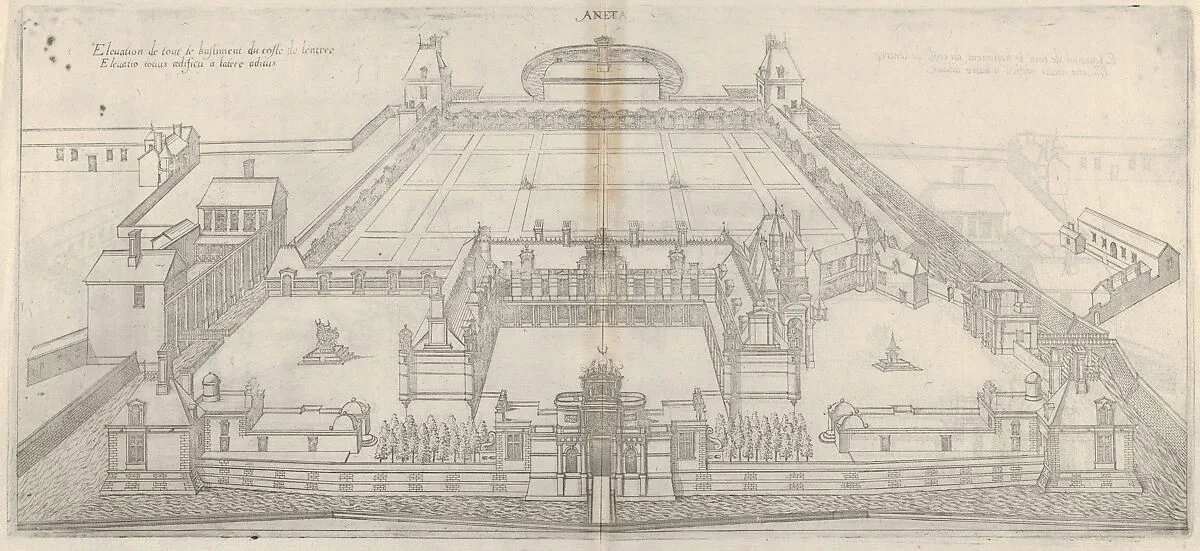 Birds Eye View of the Chateau and Grounds of Anet, from Les plus excellents bastiments de France — Jacques Androuet Du Cerceau