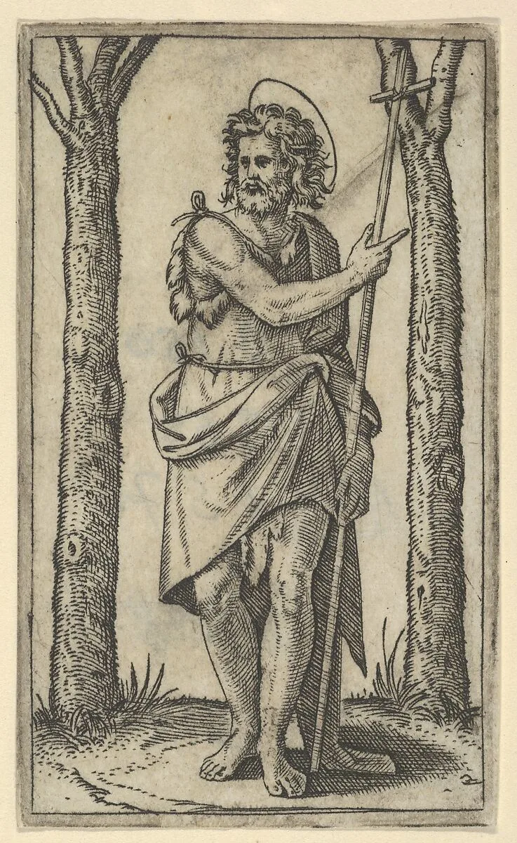 John the Baptist holding a staff, from "Piccoli Santi" (Small Saints) — Marcantonio Raimondi