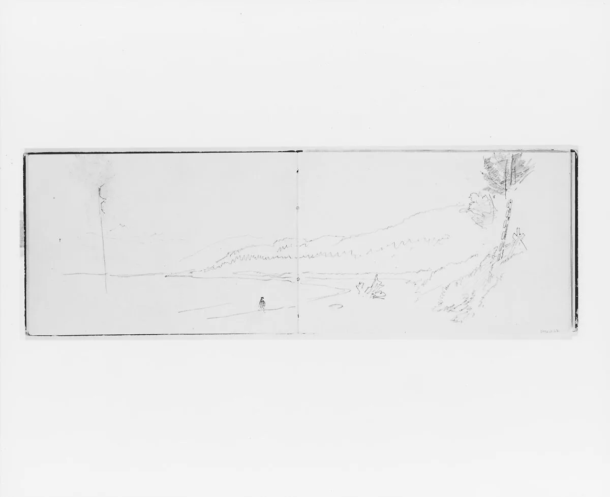 Bay, Hill, and Figure on Shore (from Sketchbook X) — William Trost Richards