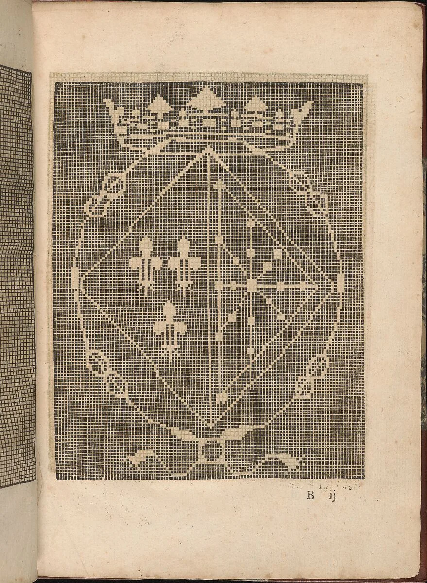 Les Secondes Oeuvres, et Subtiles Inventions De Lingerie du Seigneur Federic de Vinciolo Venitien, page 6 (recto) — Federico de Vinciolo|Jean Le Clerc|Catherine de Bourbon