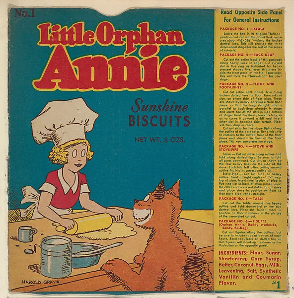 Little Orphan Annie, No. 1, front packaging from the Paper Dolls series (D95) issued by Loose-Wilkes Biscuit Company — Loose-Wiles Biscuit Company|Harold Gray