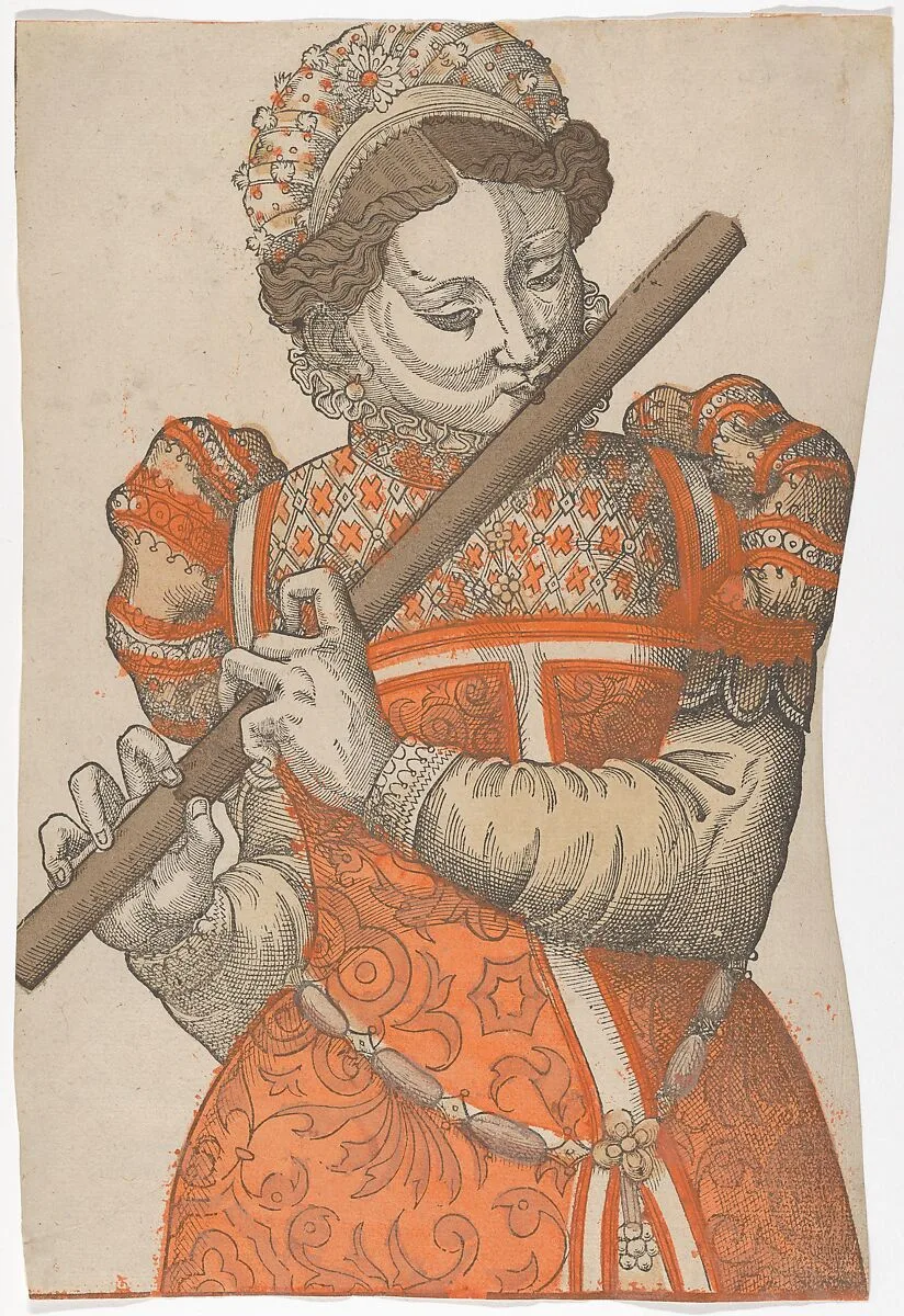 Woman Playing the Flute — Anonymous, French, 16th century