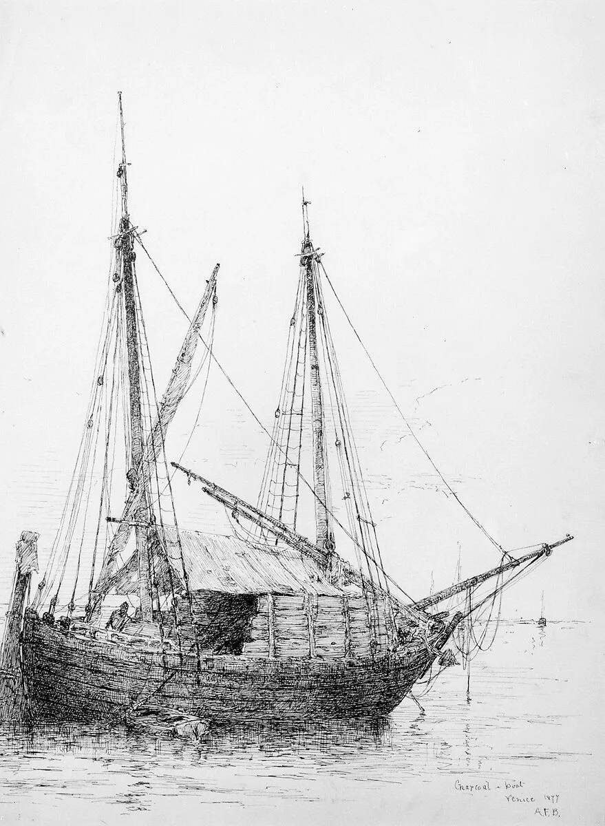 Charcoal Boat, Venice — Andrew Fisher Bunner