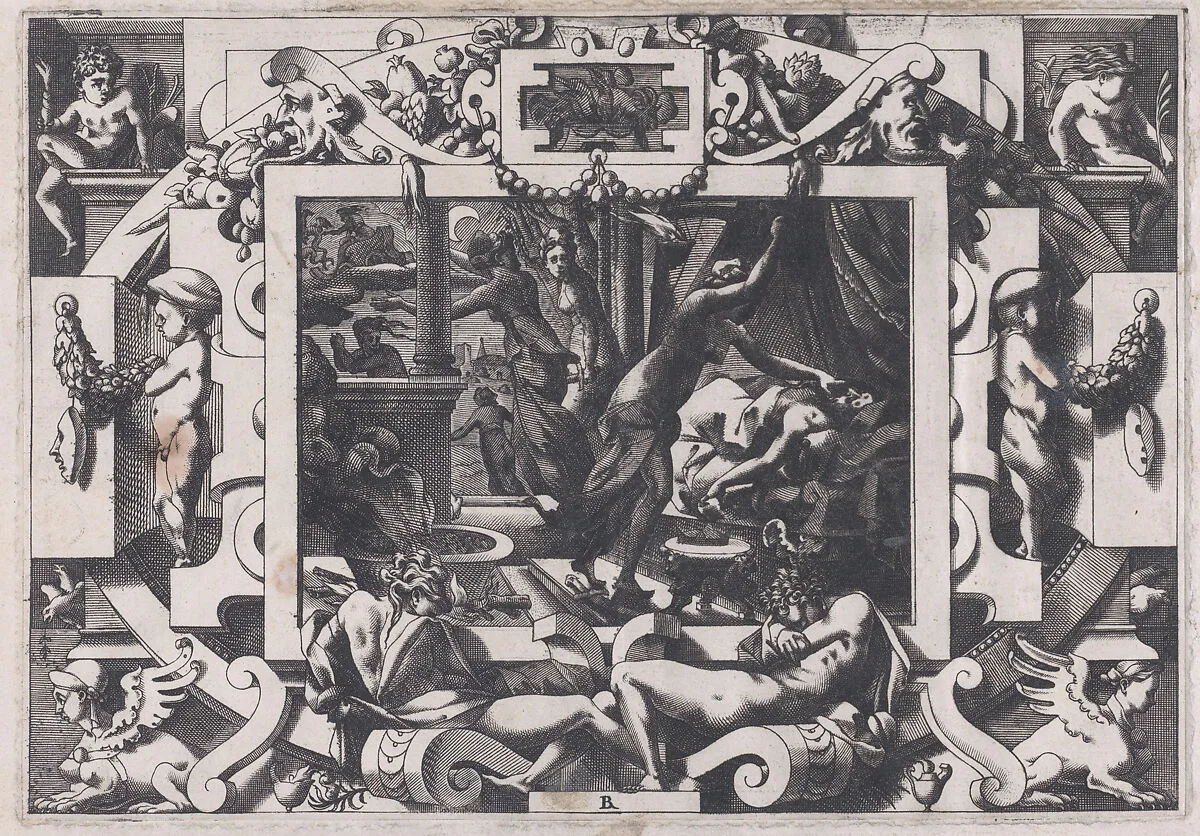 Pelias Killed by his Daughters (Dont par pitié elles prennent courage son sang vider par violent outrage...), from "Jason and the Golden Fleece" — René Boyvin|Leonard Thiry