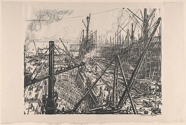 Reconstruction of a Clyde Shipyard (On the Clyde, no. 4) — Sir Muirhead Bone