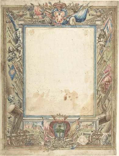 Design for a Frame with Armorial Trophies, the Medici Coat of Arms and a Second Coat of Arms, possibly of the Alberighi Family (?)