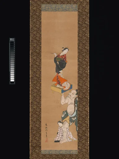 伝鳥居清重筆 朝比奈義秀図|The Warrior Asahina Yoshihide Lifting a Puppet of a Courtesan on a Go Board