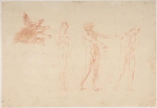Three Nude Male Figures; Study of the Right Hand of the Figure on the Left